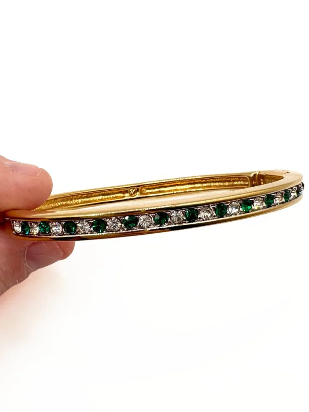 Swarovski Green Crystal Hinged Bangle Bracelet